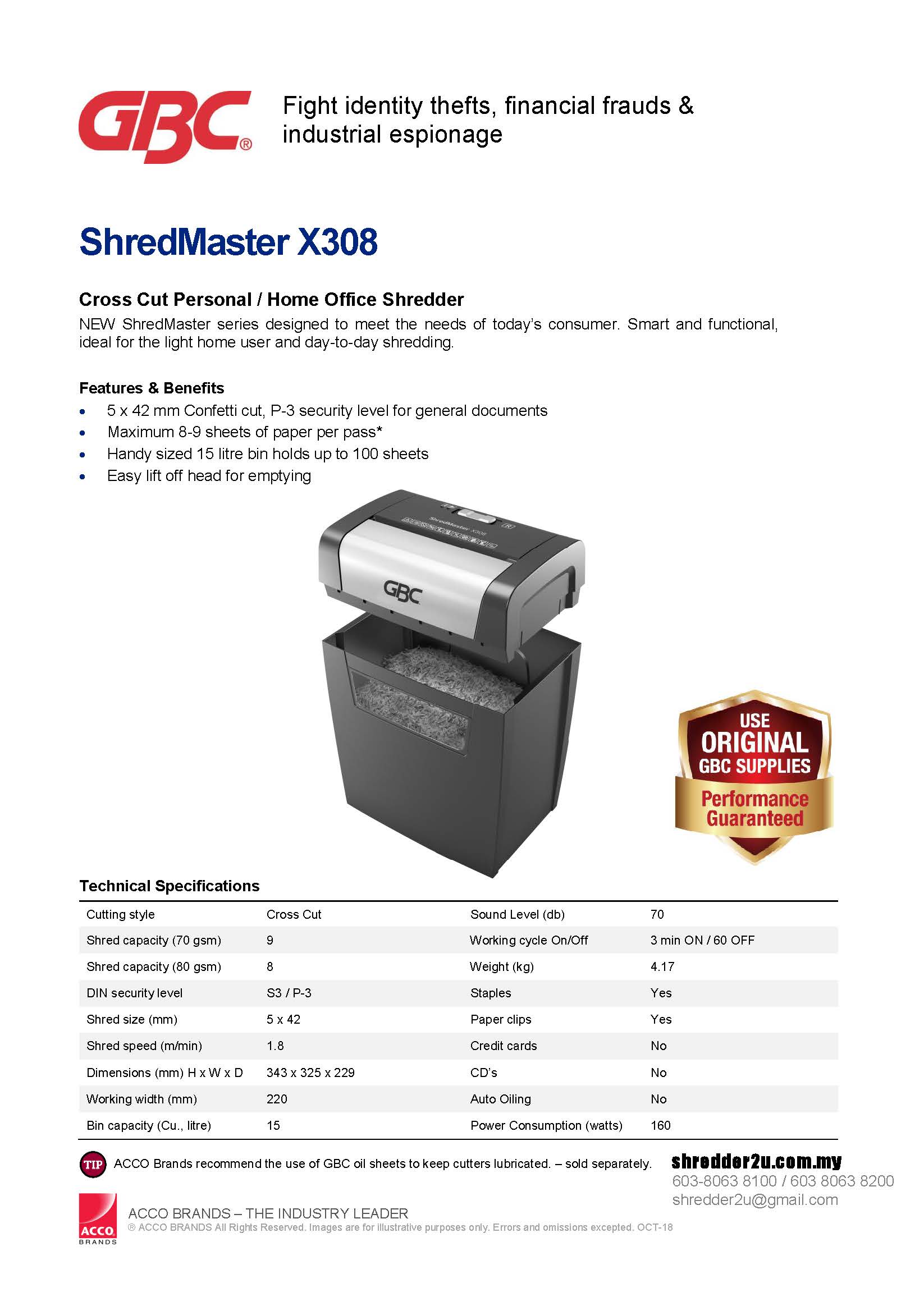 GBC ShredMaster X308 Specification