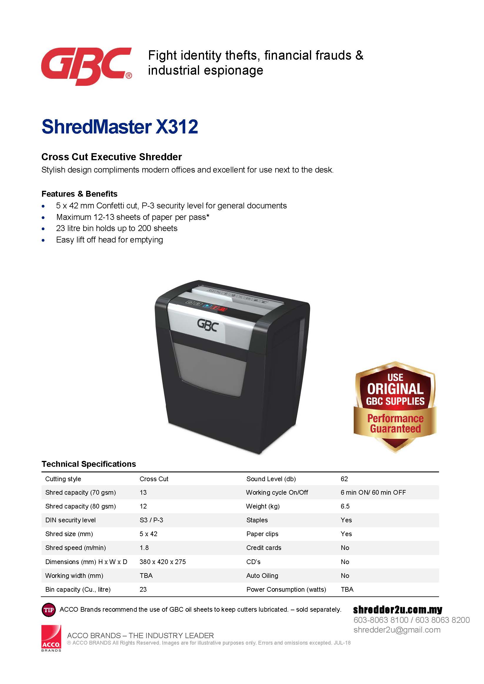 GBC ShredMaster X312 Specification