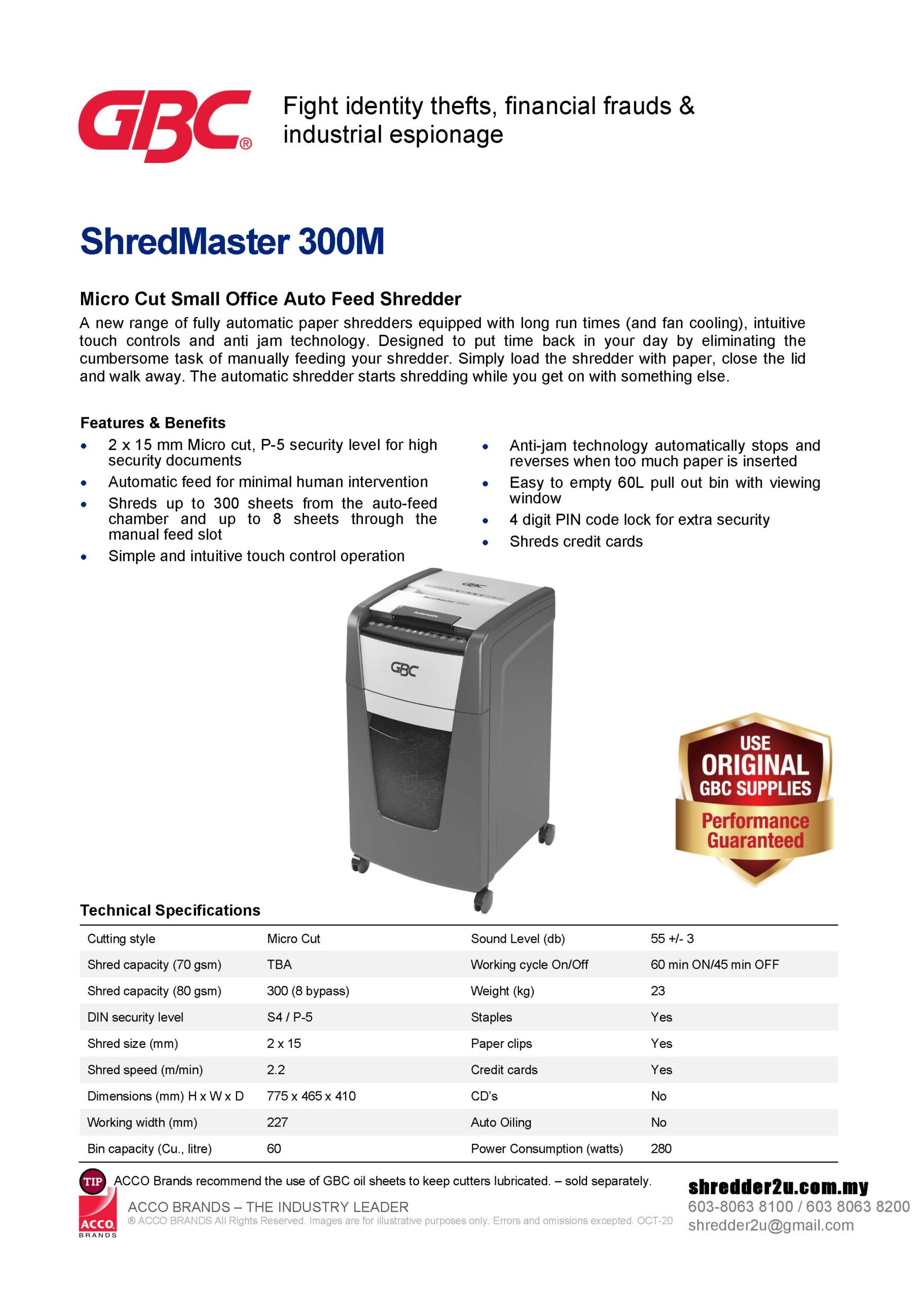 GBC ShredMaster 300X Specification