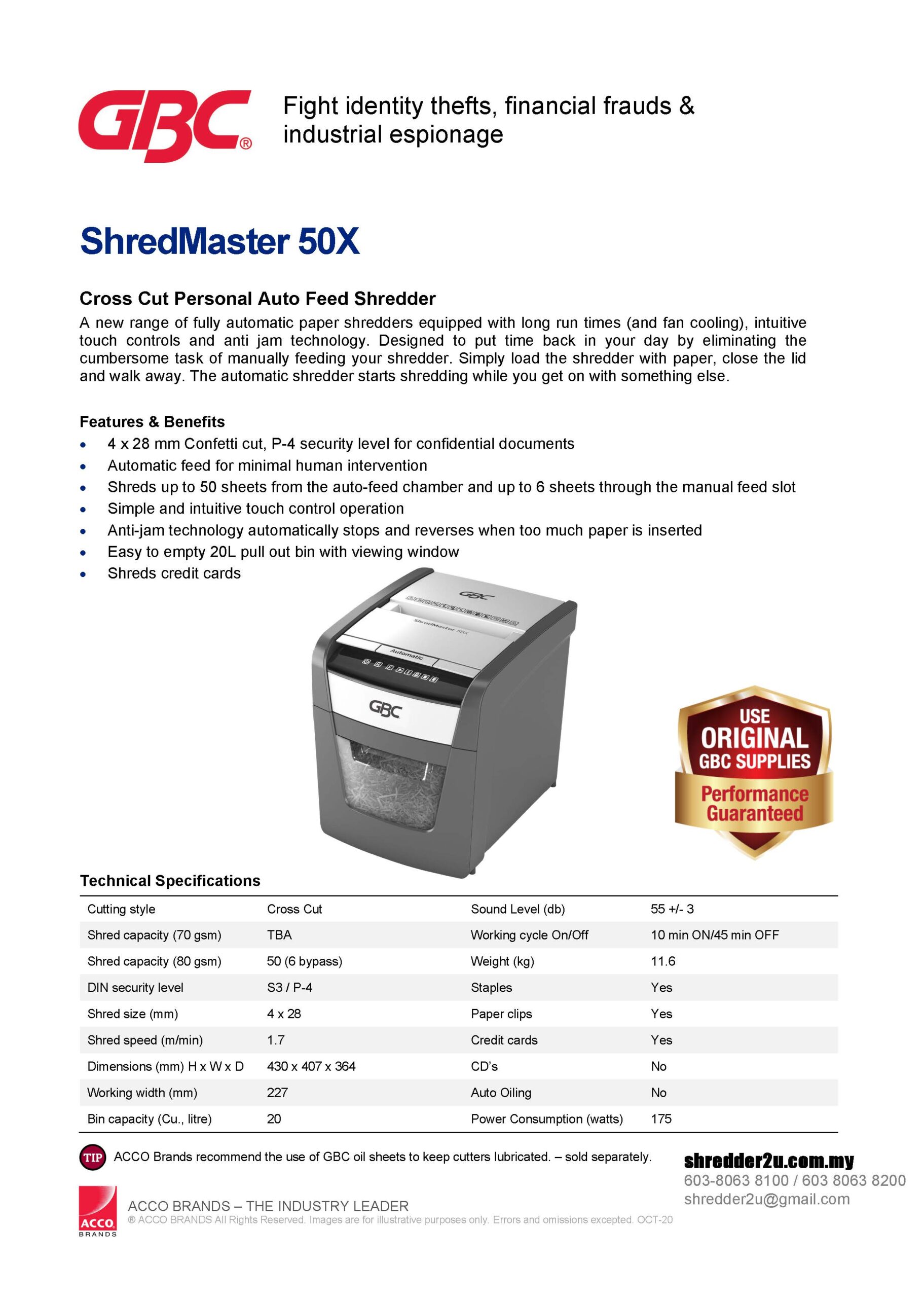 GBC ShredMaster 50X Specification