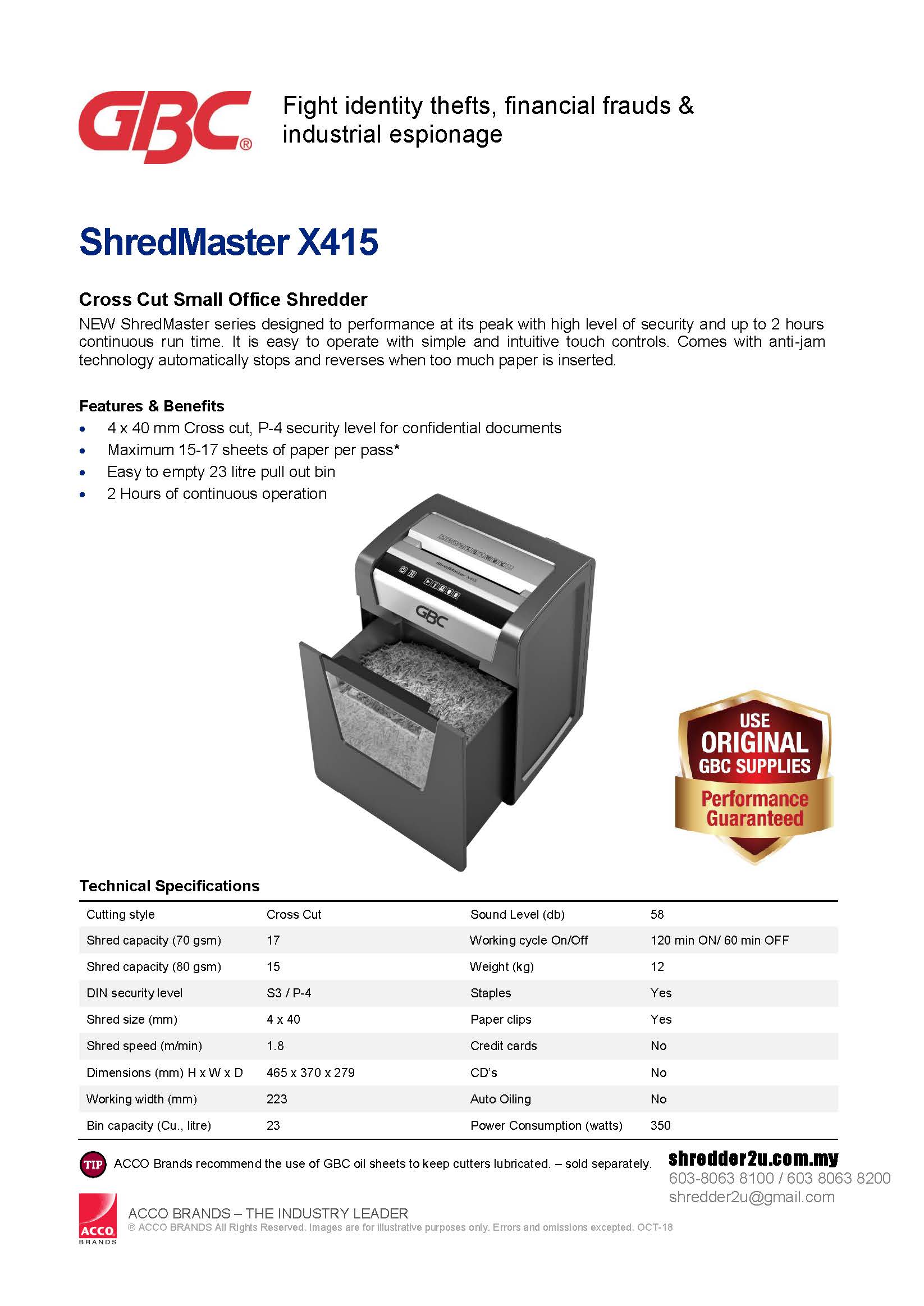 GBC ShredMaster X415 Specification