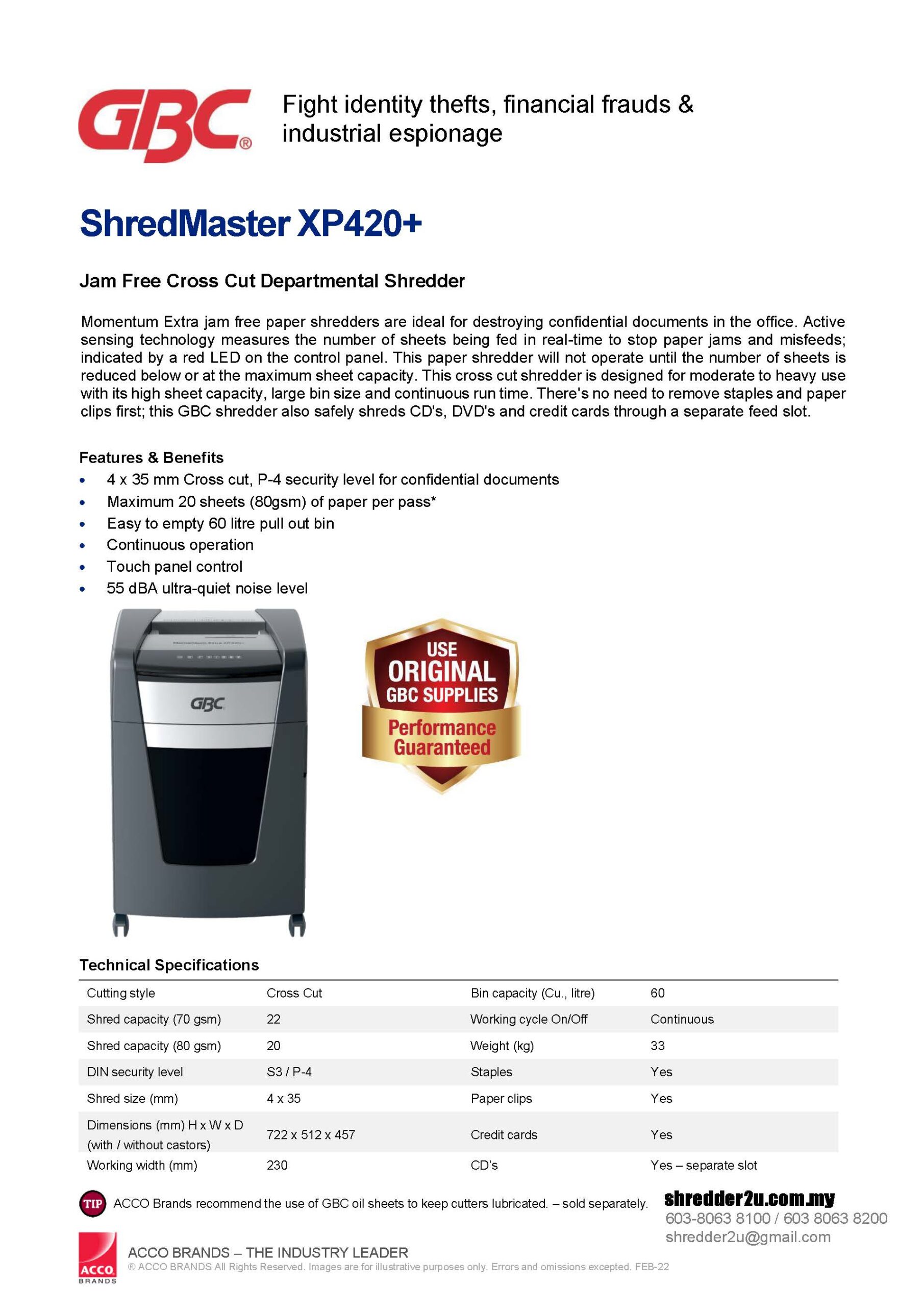 GBC hredMaster XP420 datasheet