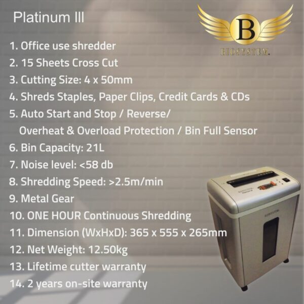 Biosystem Platinum III Paper Shredder - Image 3