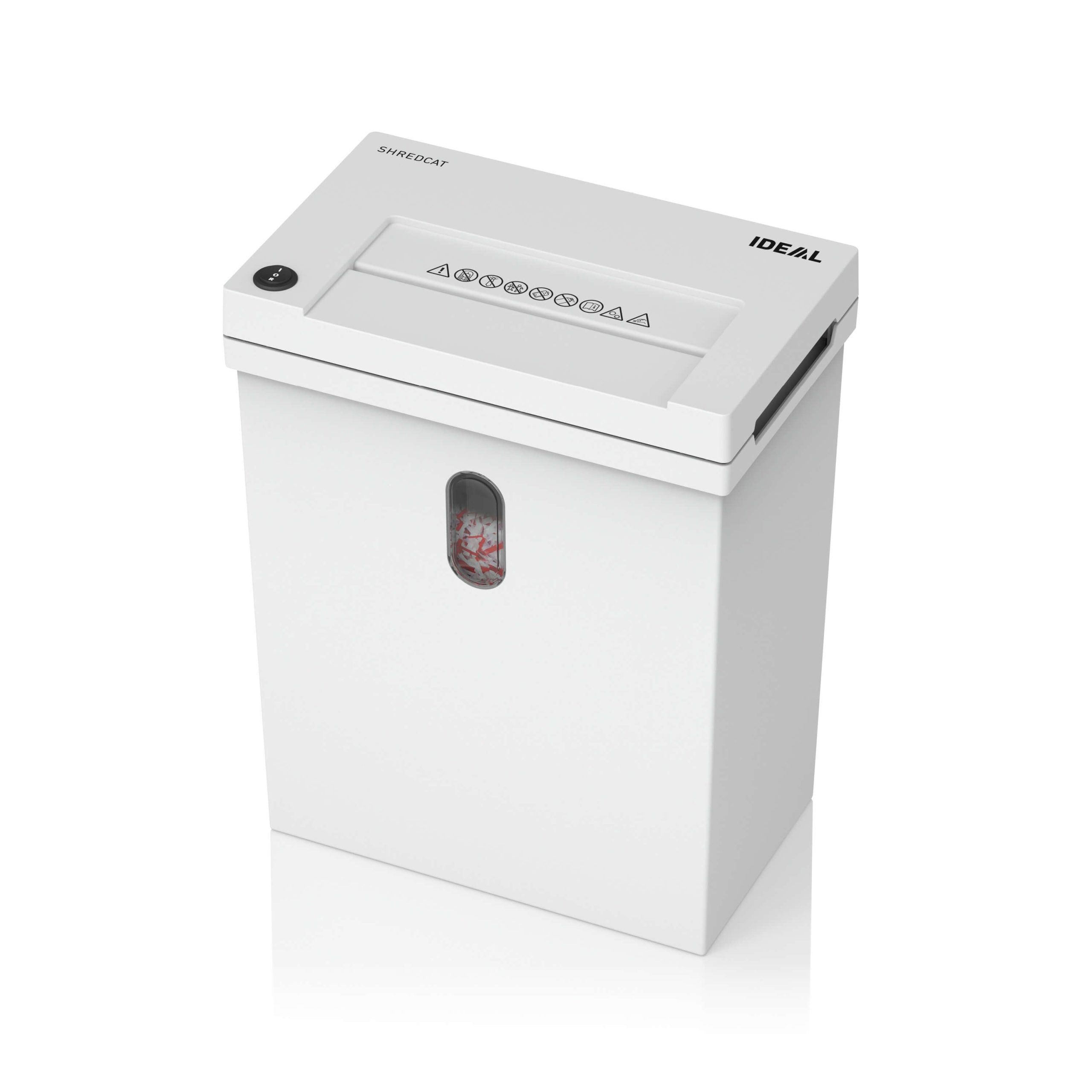 IDEAL Shredcat 8100CC cross cut paper shredder, security level P-4, side view