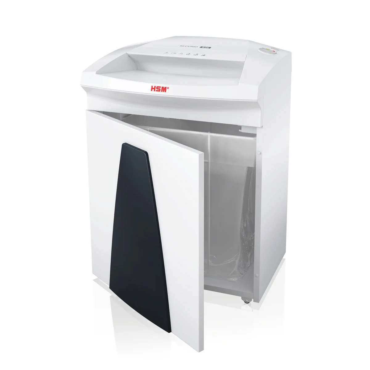 HSM Securio B26 paper shredder with the cabinet door open