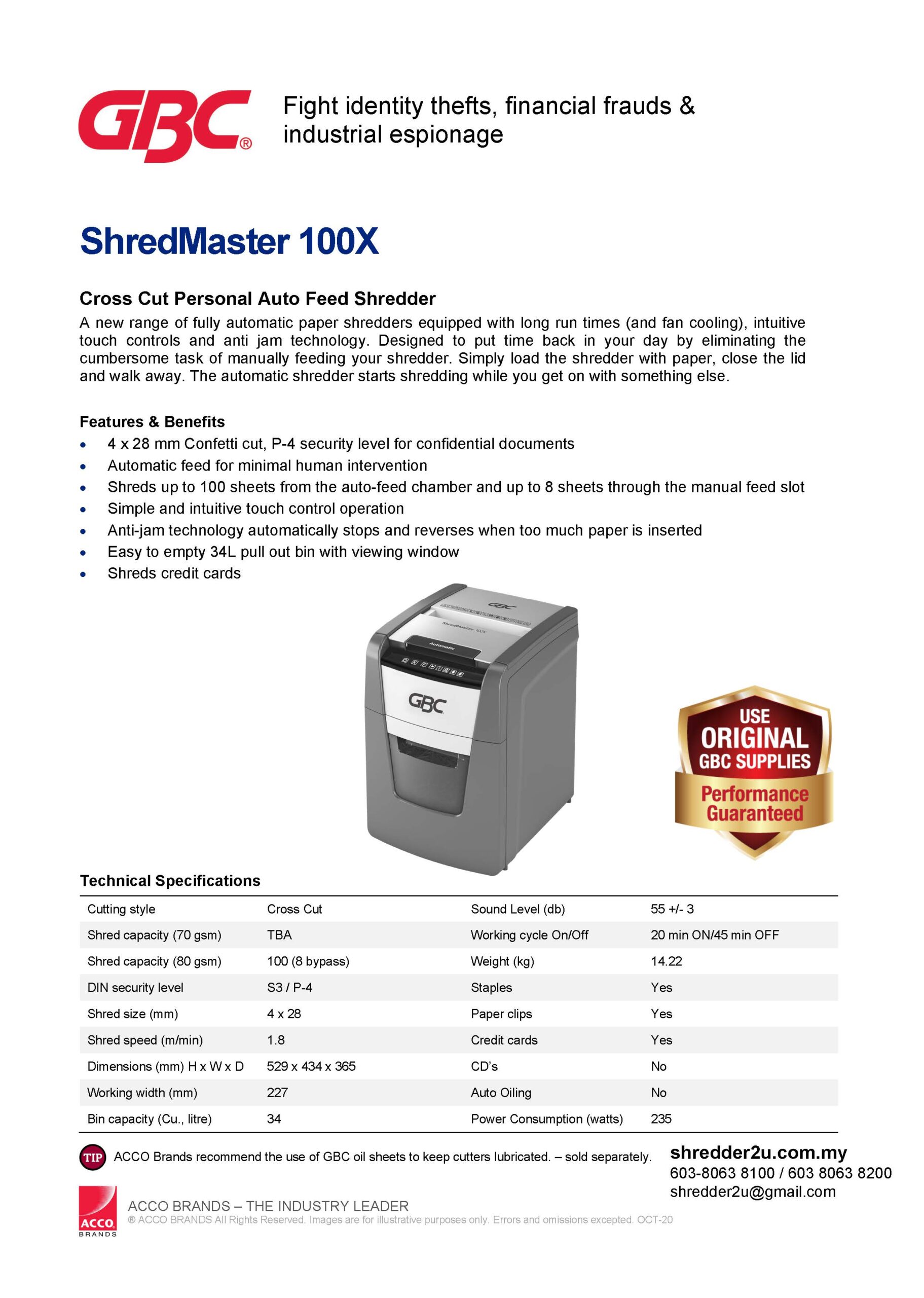 GBC shredmaster 100x catalog